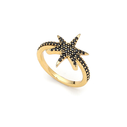 Celestial Black Gold Plated Star Zircon Ring 