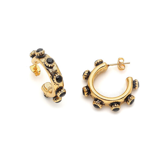 Celestial Black Zircon Gold Plated Hoop Pinned Earrings 