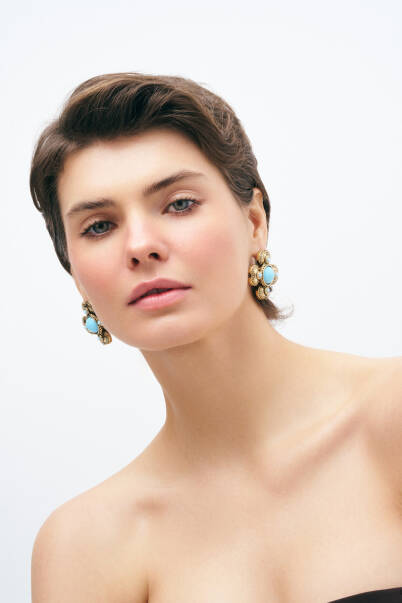Celestial Gold Plated Clover Pinned Earrings - 3