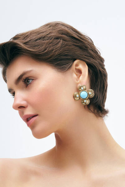 Celestial Gold Plated Clover Pinned Earrings - 1