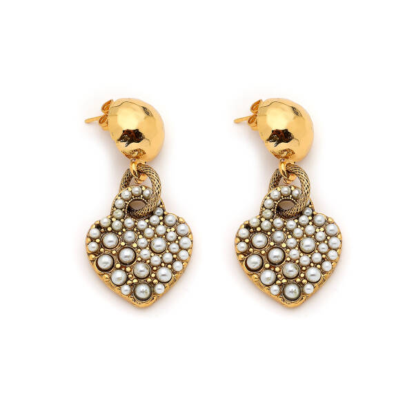 Charlize Gold Plated Heart Pearl Charm Pinned Earrings - 1