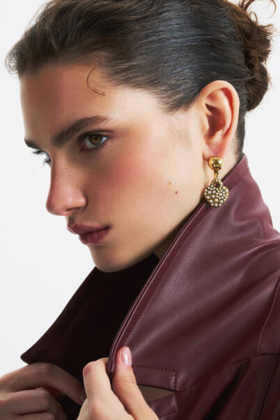 Charlize Gold Plated Heart Pearl Charm Pinned Earrings - 2