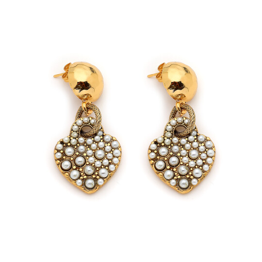 Charlize Gold Plated Heart Pearl Charm Pinned Earrings 