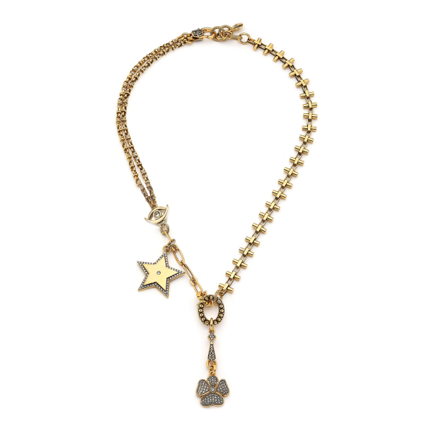 Charmed Life Gold Plated Clover,Star Charm Chain Necklace - 1