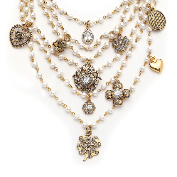 Charmy Rich Heart, Clover Charm Pearl Necklace - 2