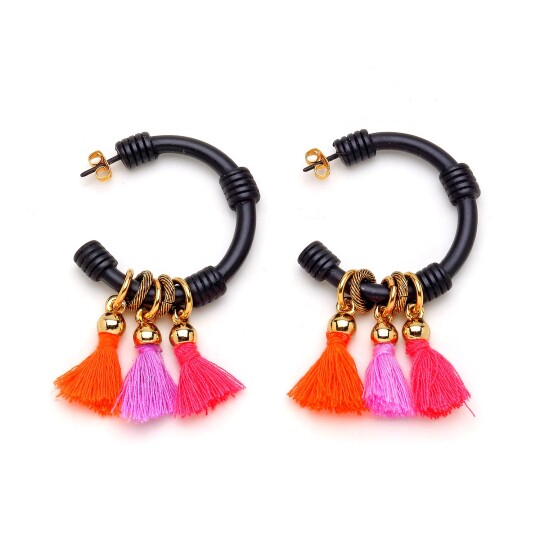 Cheer Leader Siyah Renkli Püskül Halka İğneli Küpe - 