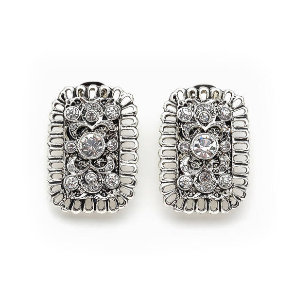 Cherie Silver Plated Zircon Evening Clip-On Earrings - 1