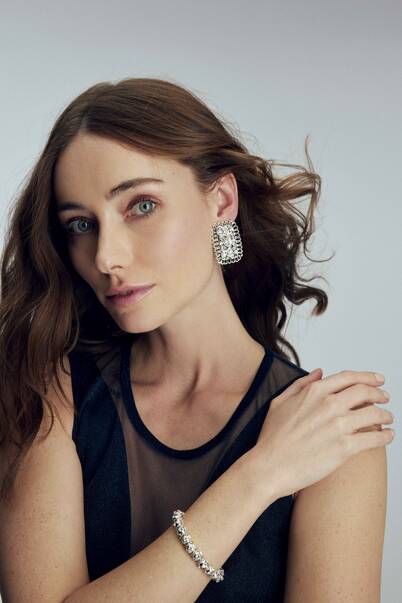 Cherie Silver Plated Zircon Evening Clip-On Earrings - 2