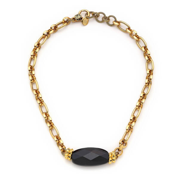 Cherish Gold Plated Onyx Chain Necklace - 1