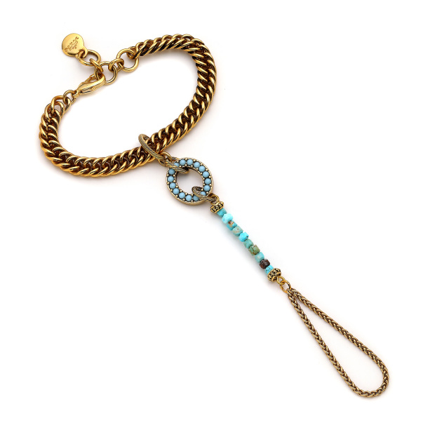 Circled Link Turquoise Natural Stone Gold Plated Shahmaran - 1