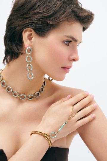 Circled Link Turquoise Natural Stone Gold Plated Shahmaran - (1)