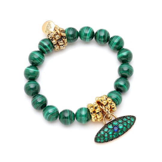 Claira Green Zircon Eye Charm Malachite Bracelet 