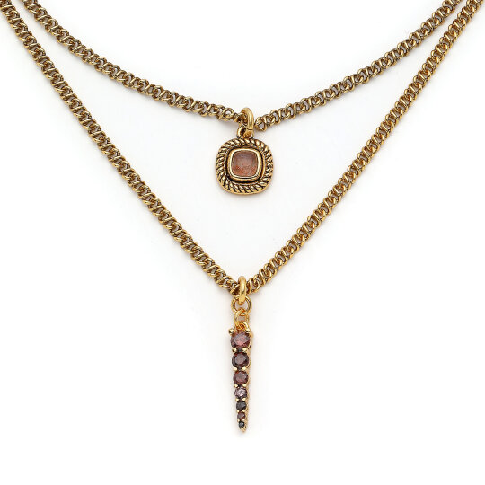 Clay Glass Bead Charm Gold Plated Chain Necklace - (1)