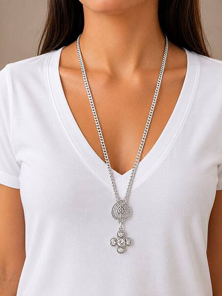 Clove Heart & Clover Charm Silver Plated Chain Necklace - 2