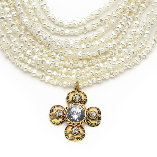 Clover Altın Kaplama Zirkon Yonca Charm Abiye İnci Kolye - 