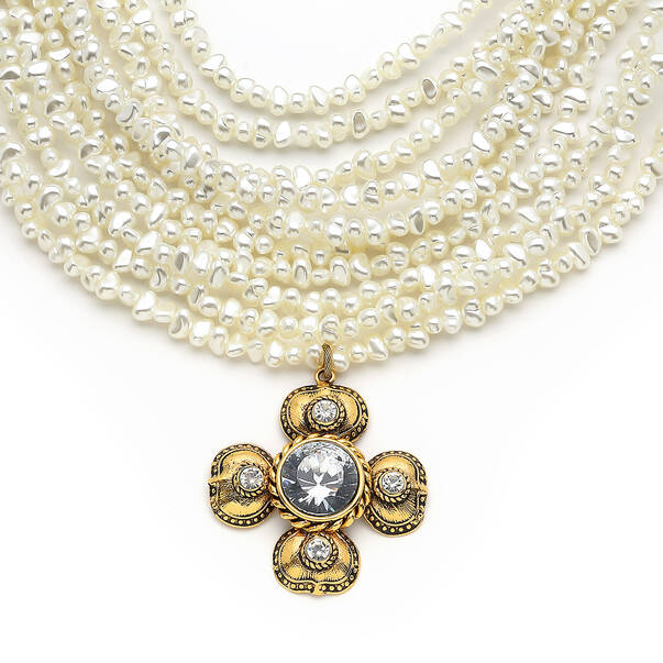 Clover Altın Kaplama Zirkon Yonca Charm Abiye İnci Kolye - 3