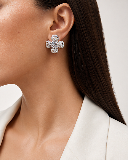 Clover Clip-On Silver Earrings - (1)