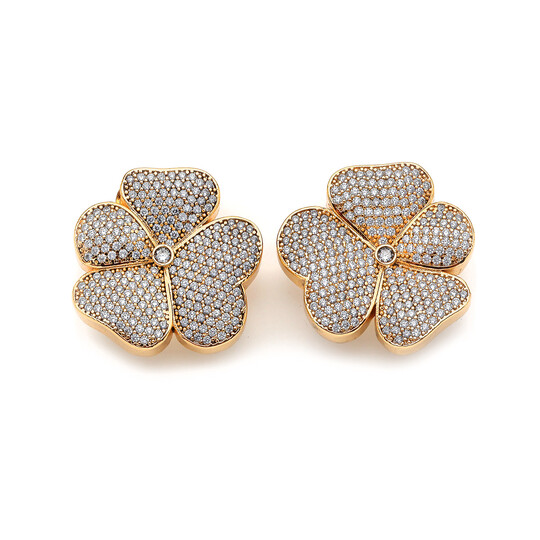 Clover Zircon Gold Plated Clip-On Earrings - (1)