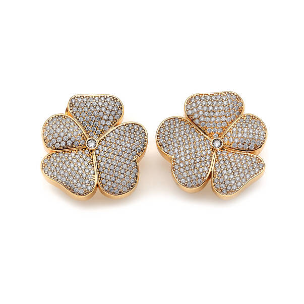 Clover Zircon Gold Plated Clip-On Earrings - 2