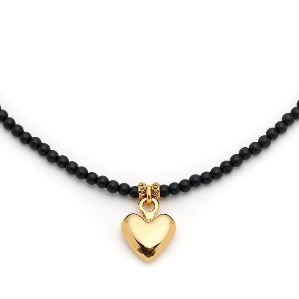 Çok Love Onyx Gold Plated Heart Charm Necklace - 4