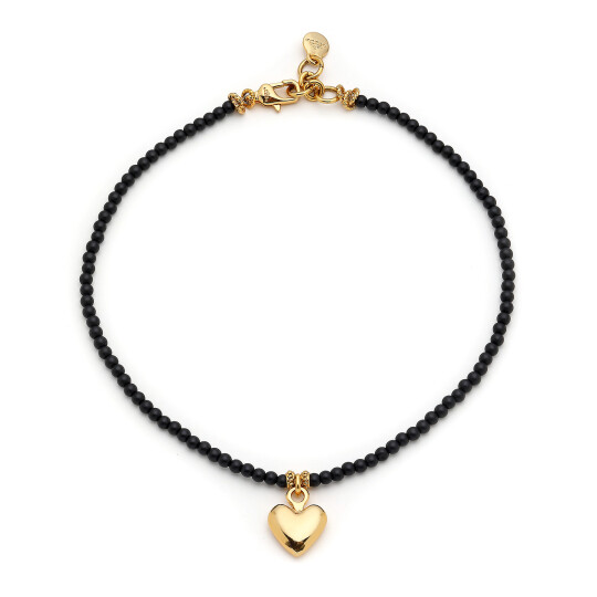 Çok Love Onyx Gold Plated Heart Charm Necklace 