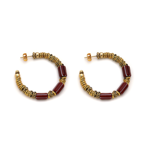 Comfort Gold Plated Glass Bead Hoop Pinned Earrings - 2