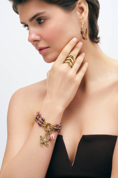Comfort Gold Plated Glass Bead Hoop Pinned Earrings - 4