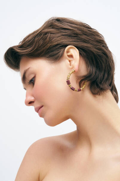 Comfort Gold Plated Glass Bead Hoop Pinned Earrings - 5