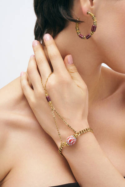 Comfort Gold Plated Glass Bead Hoop Pinned Earrings - 1