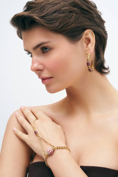 Comfort Gold Plated Glass Bead Hoop Pinned Earrings - 6