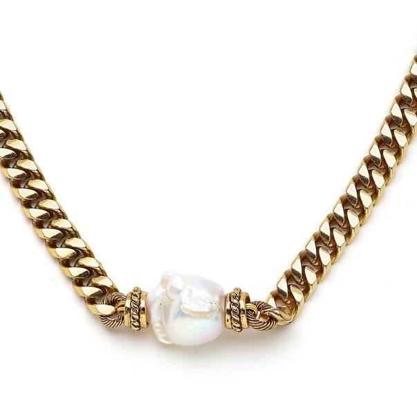 Compass Pearl Gold Plated Chain Necklace - 4