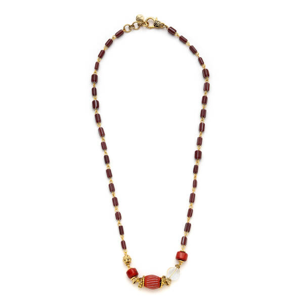 Connected Glass Bead Coral Necklace - 1