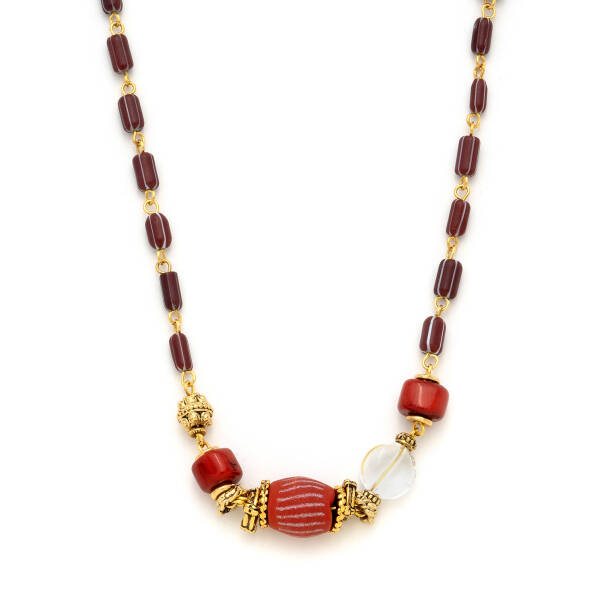 Connected Glass Bead Coral Necklace - 4