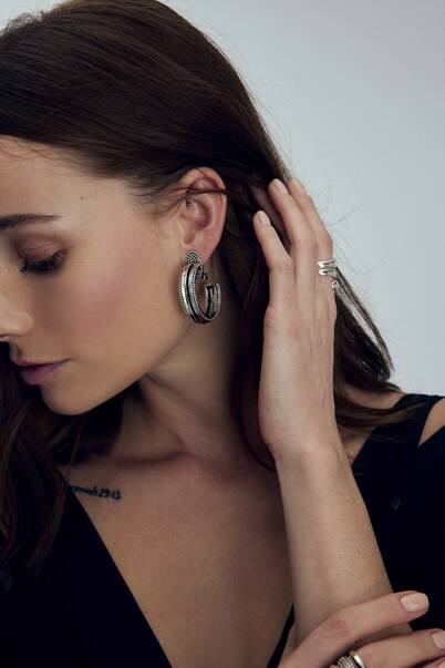 Contan Silver Plated Hoop Clip-On Earrings - 2