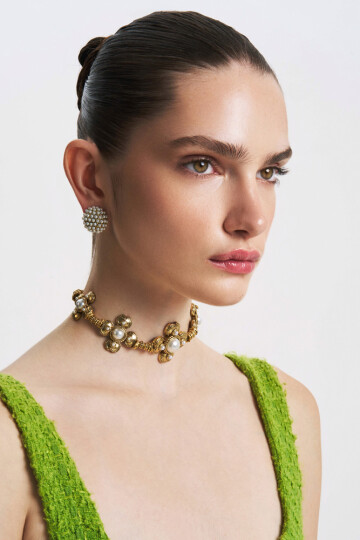 Cool Clover Choker Altın Kaplama İnci Yonca Choker Kolye 