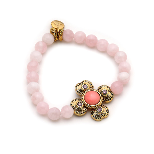Coral Mirage Pembe Kuvars Yonca Charm Doğaltaş Bilezik 