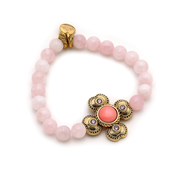 Coral Mirage Pembe Kuvars Yonca Charm Doğaltaş Bilezik - 1