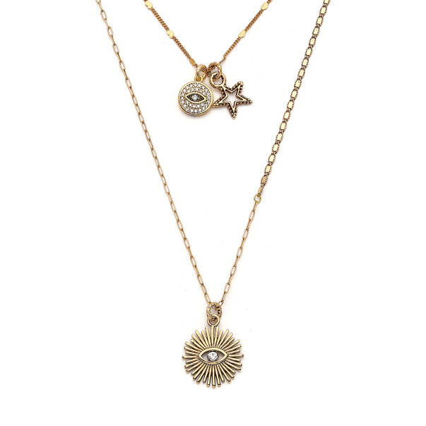 Cosmic Eye Star Charm Gold Plated Chain Necklace - 2