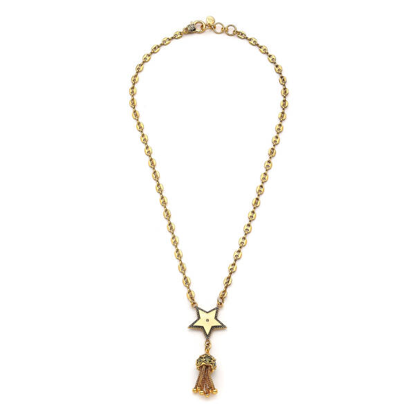 Cosmic Love Gold Plated Star Charm Tassel Chain Necklace - 1