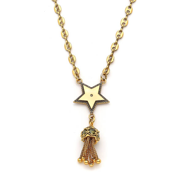 Cosmic Love Gold Plated Star Charm Tassel Chain Necklace - 2