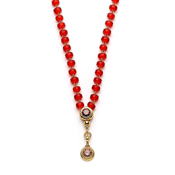 Cotto Zircon Charm Gold Plated Glass Bead Necklace - 3