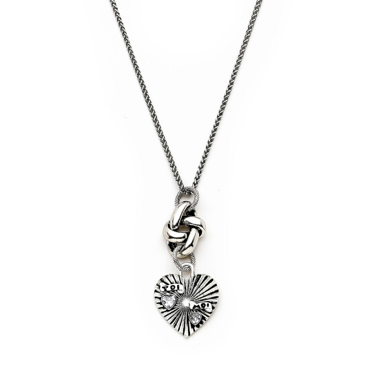 Couples Heart Charm Silver Plated Chain Necklace - (1)