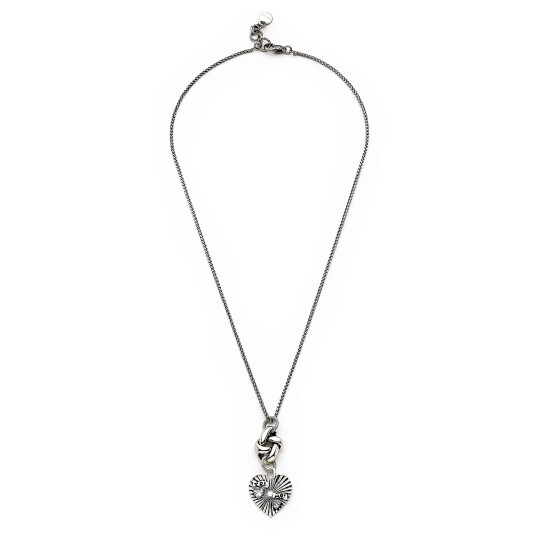 Couples Kalp Charm Gümüş Kaplama Zincir Kolye - 