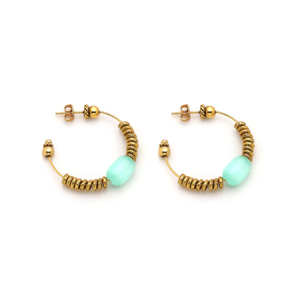 Covered Selenite Natural Stone Gold Plated Hoop Earrings - 1