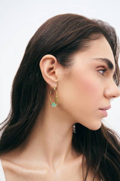 Covered Selenite Natural Stone Gold Plated Hoop Earrings - 2