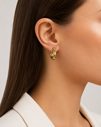 Cressa Zircon Stone Pinned Hoop Earring - (1)