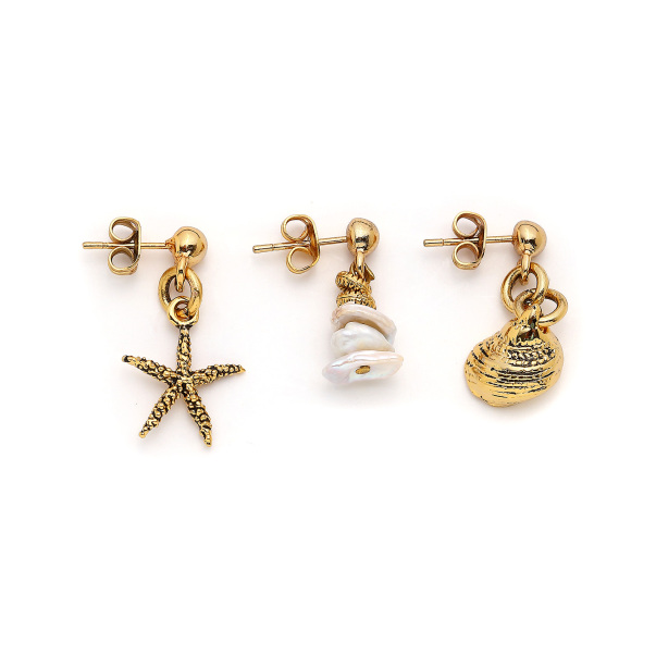 Crumbles Pearl Gold Plated Pinned Earrings - 1