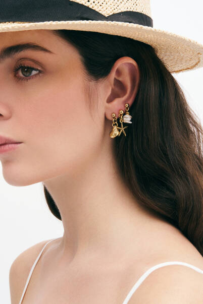 Crumbles Pearl Gold Plated Pinned Earrings - 2