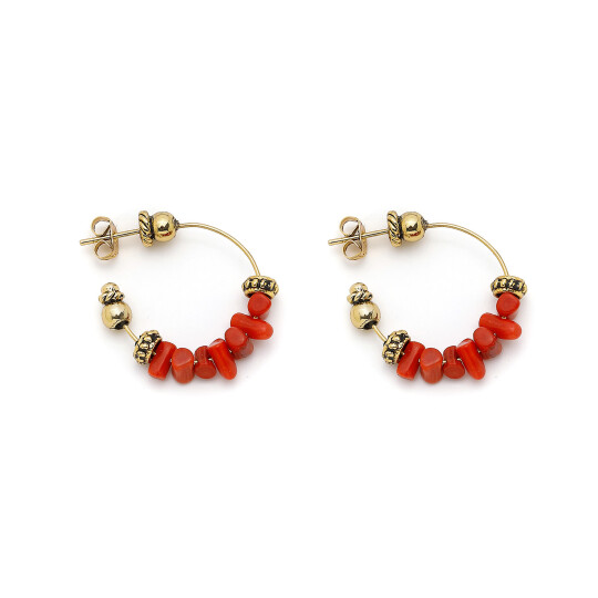 Crush Gold Plated Coral Hoop Pinned Earrings 