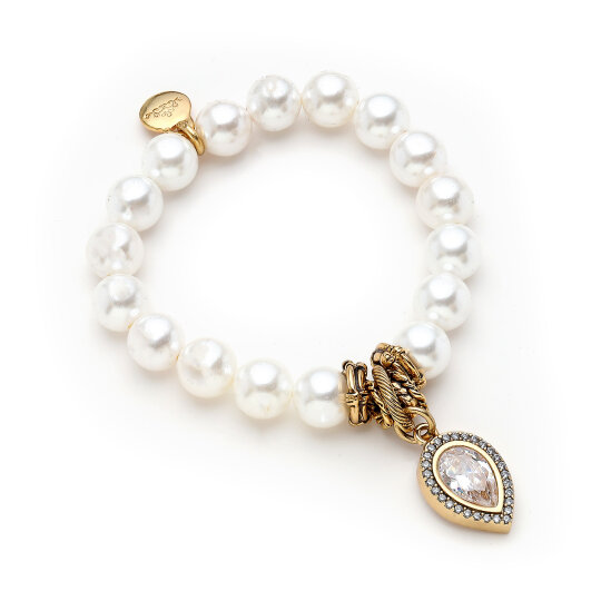 Crystal Drop Damla Zirkon Charm İnci Bilezik - 